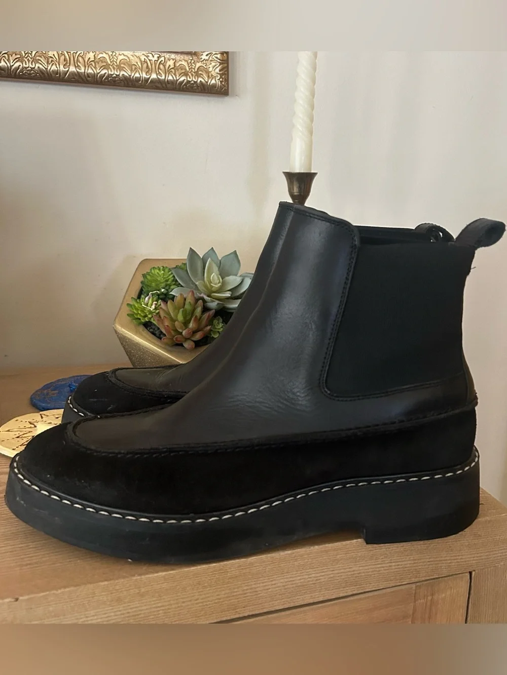 & Other Stories Chunky Platform Chelsea Boots Leather Ankle Booties Black Size 8
